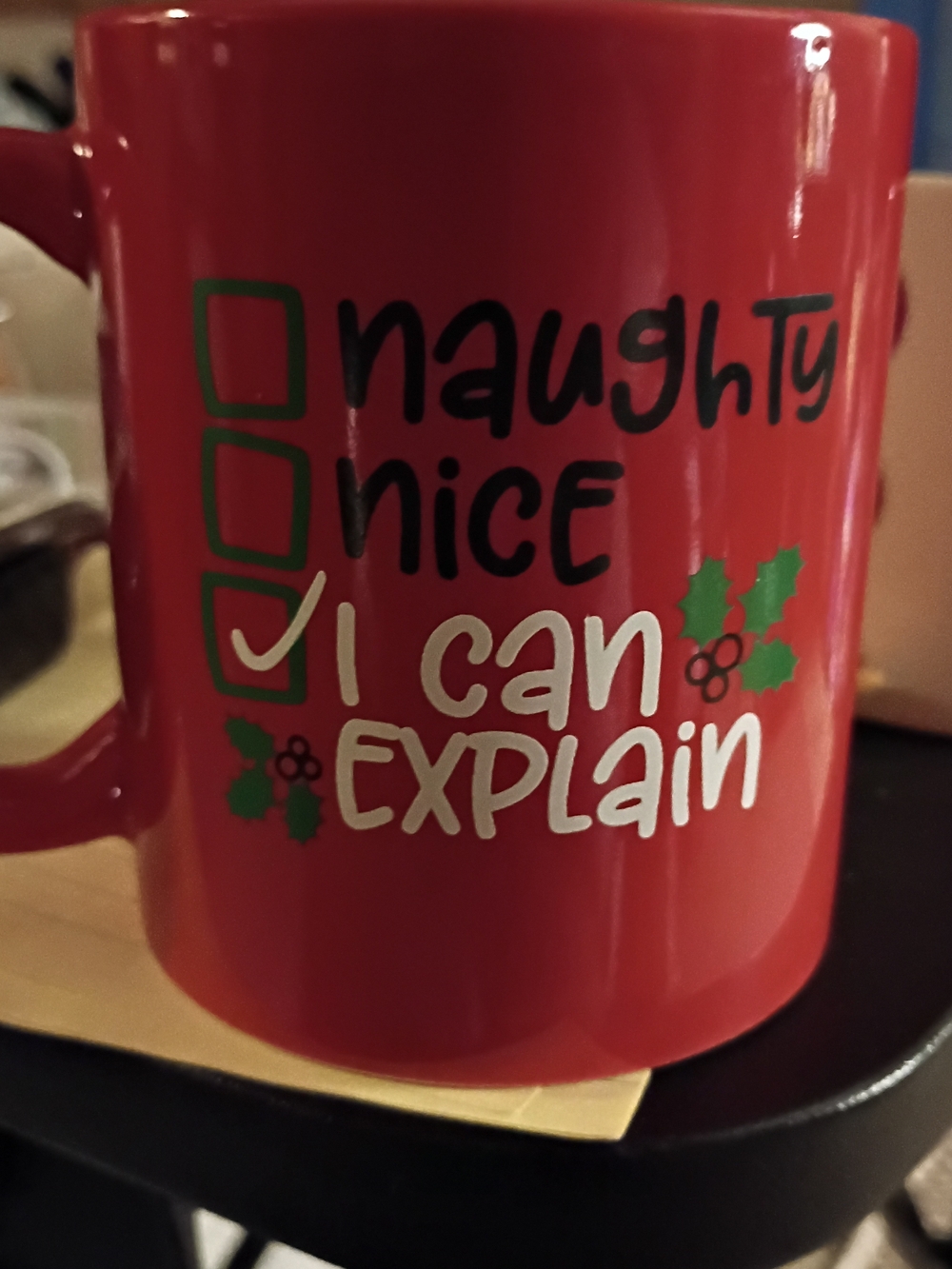 Red Holiday Mug - "I Can Explain" Festive Ceramic Coffee Cup